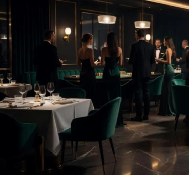 Cinematic fotó elegáns vacsora- és pókerasztallal a City Lounge Clubban