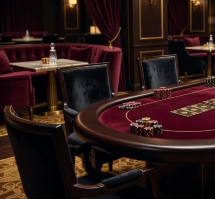 Elegáns pókerasztalok és bársonyos székek a City Lounge Club póker lounge részében